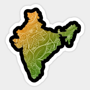 Colorful mandala art map of India with text in green and orange Sticker